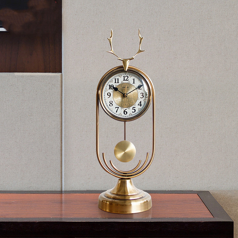 Lisheng Light Luxury Deer Head Clock Living Room Metal Clock Home