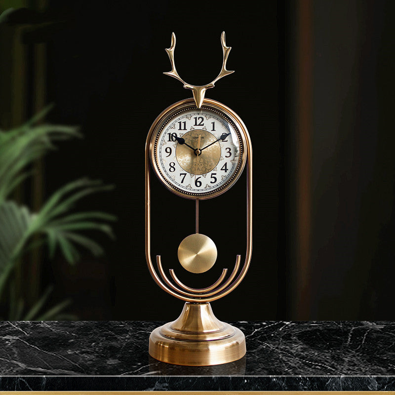Lisheng Light Luxury Deer Head Clock Living Room Metal Clock Home