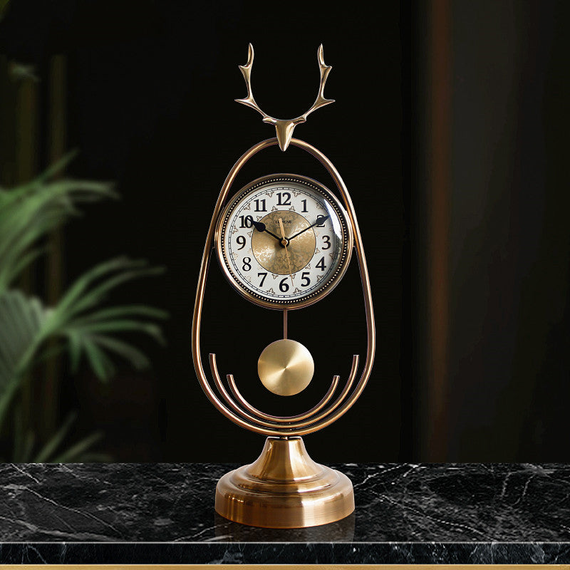 Lisheng Light Luxury Deer Head Clock Living Room Metal Clock Home