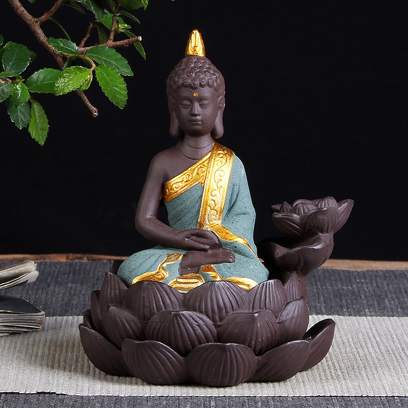 🎁 Sitting Lotus Buddha Statue Purple Clay High Mountain Flowing Water Ceramic Aromatherapy Oven Lotus Cross-border Creative Decoration (100% off)