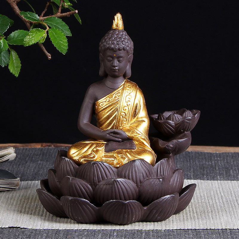 🎁 Sitting Lotus Buddha Statue Purple Clay High Mountain Flowing Water Ceramic Aromatherapy Oven Lotus Cross-border Creative Decoration (100% off)