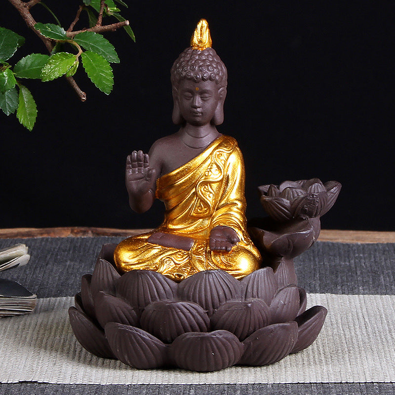 🎁 Sitting Lotus Buddha Statue Purple Clay High Mountain Flowing Water Ceramic Aromatherapy Oven Lotus Cross-border Creative Decoration (100% off)