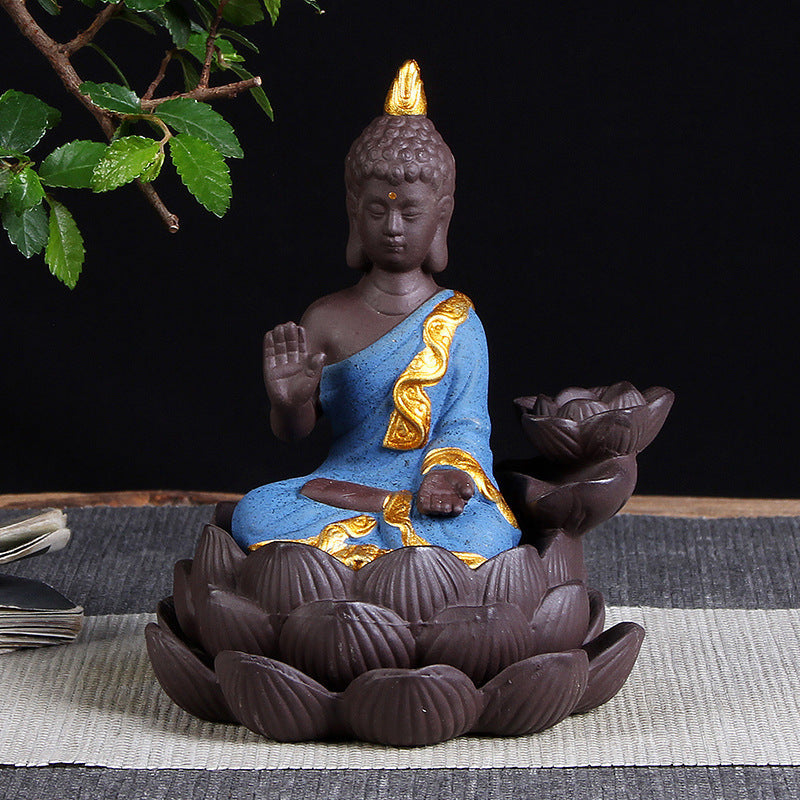 🎁 Sitting Lotus Buddha Statue Purple Clay High Mountain Flowing Water Ceramic Aromatherapy Oven Lotus Cross-border Creative Decoration (100% off)