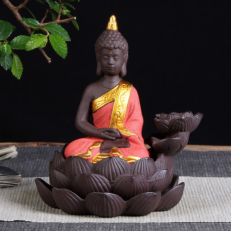 🎁 Sitting Lotus Buddha Statue Purple Clay High Mountain Flowing Water Ceramic Aromatherapy Oven Lotus Cross-border Creative Decoration (100% off)