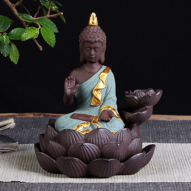 🎁 Sitting Lotus Buddha Statue Purple Clay High Mountain Flowing Water Ceramic Aromatherapy Oven Lotus Cross-border Creative Decoration (100% off)