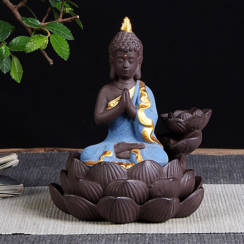 🎁 Sitting Lotus Buddha Statue Purple Clay High Mountain Flowing Water Ceramic Aromatherapy Oven Lotus Cross-border Creative Decoration (100% off)