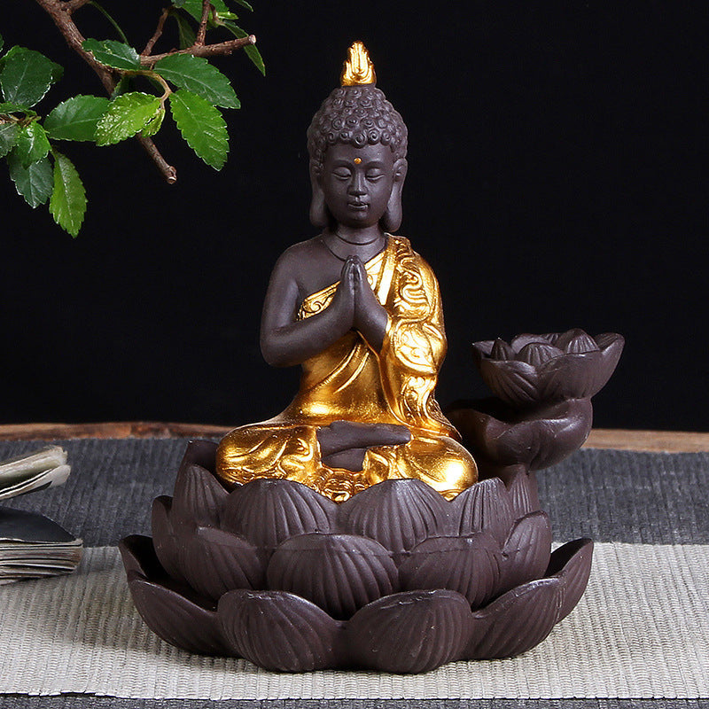 🎁 Sitting Lotus Buddha Statue Purple Clay High Mountain Flowing Water Ceramic Aromatherapy Oven Lotus Cross-border Creative Decoration (100% off)
