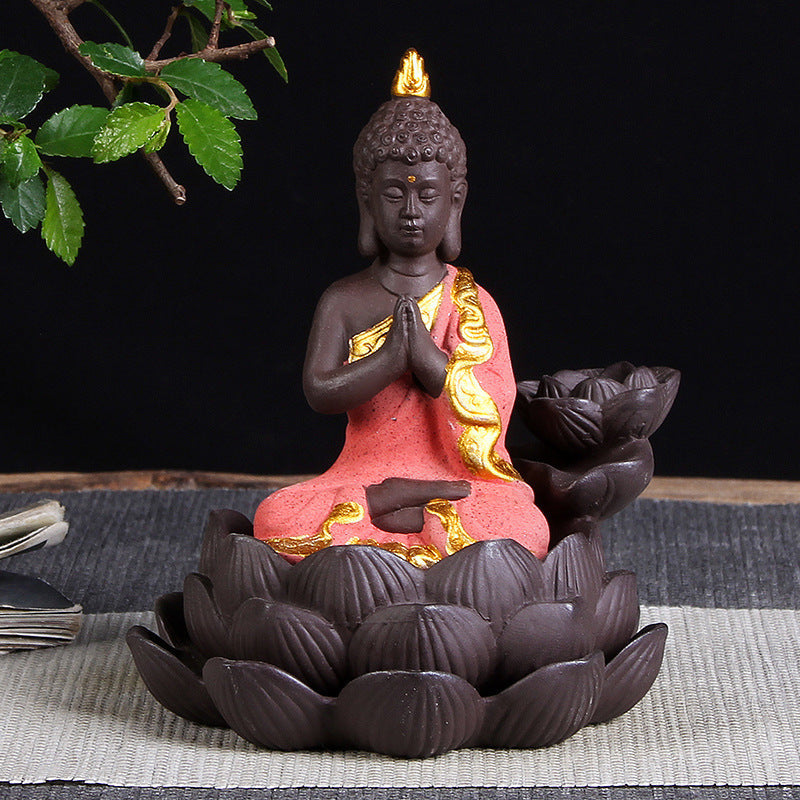 🎁 Sitting Lotus Buddha Statue Purple Clay High Mountain Flowing Water Ceramic Aromatherapy Oven Lotus Cross-border Creative Decoration (100% off)