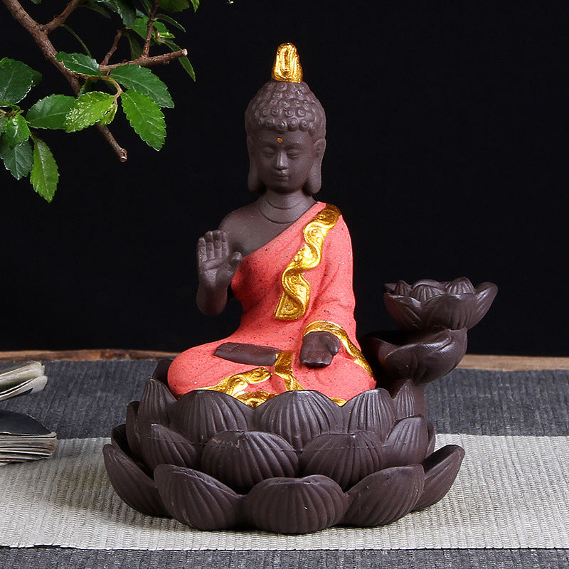 🎁 Sitting Lotus Buddha Statue Purple Clay High Mountain Flowing Water Ceramic Aromatherapy Oven Lotus Cross-border Creative Decoration (100% off)