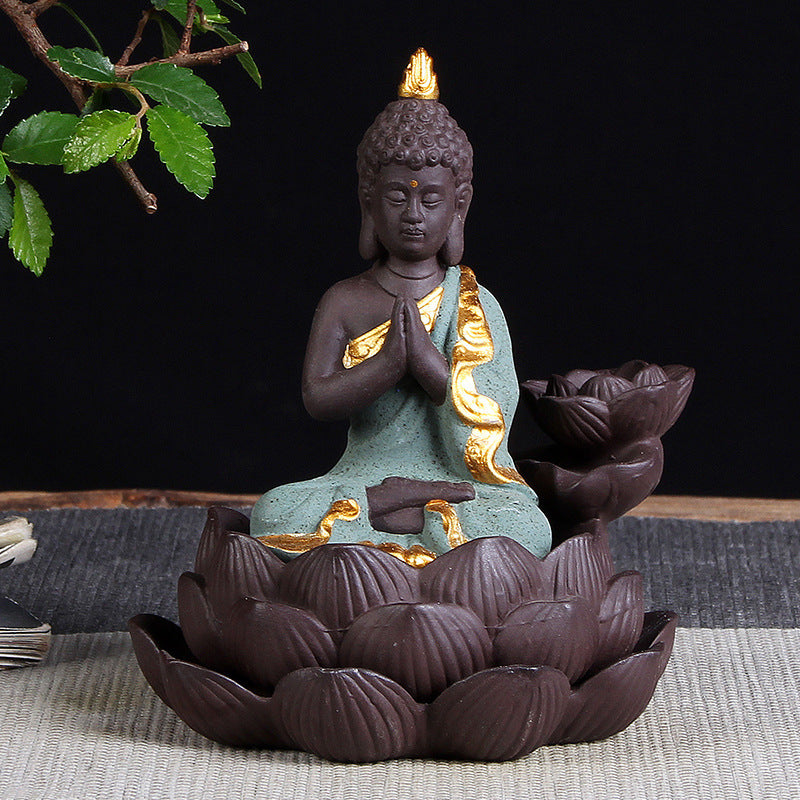 🎁 Sitting Lotus Buddha Statue Purple Clay High Mountain Flowing Water Ceramic Aromatherapy Oven Lotus Cross-border Creative Decoration (100% off)