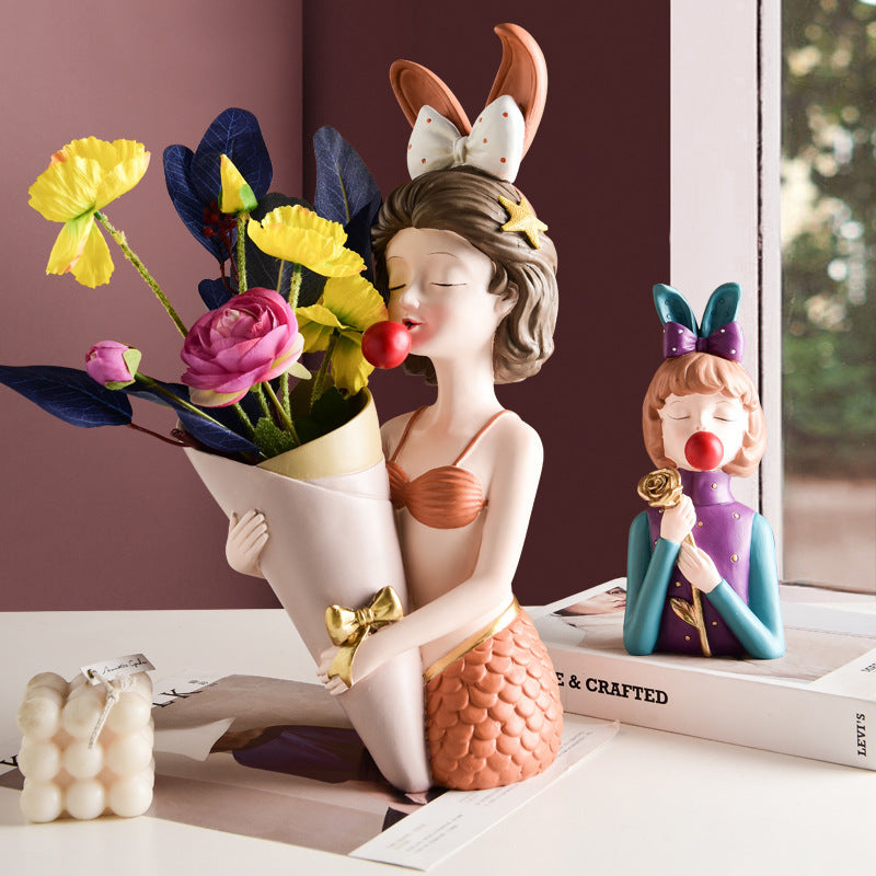 Nordic Style Bubble Girl Resin Flower Vase Ornaments