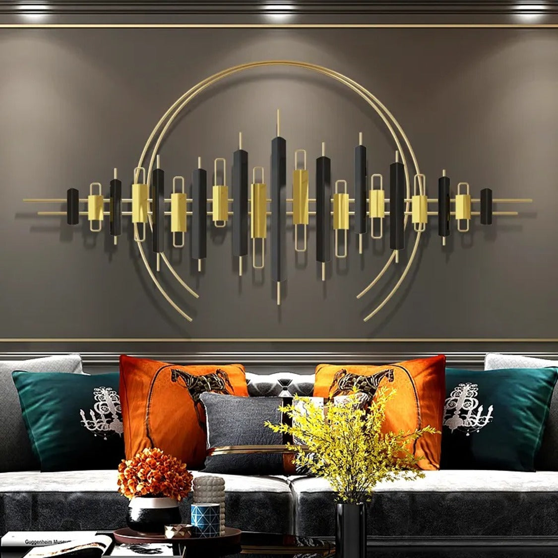 Stripes Wall Decor With Golden Ring 60*1*30-V Home Decor