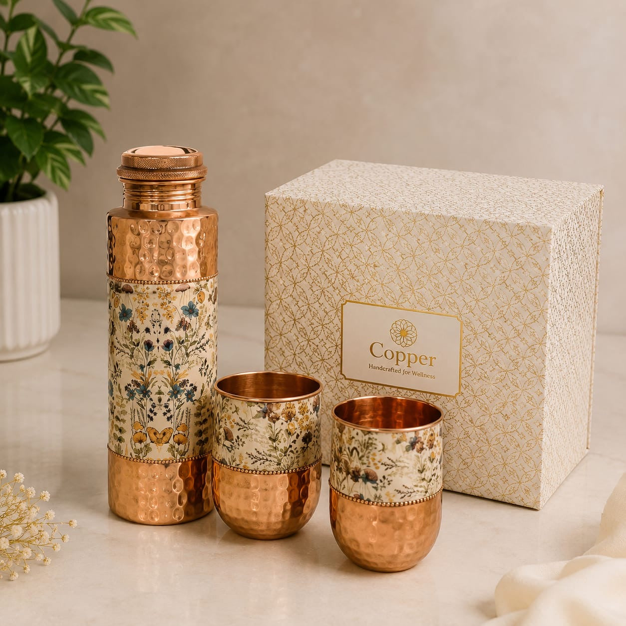 Premium Copper Bottle Set
