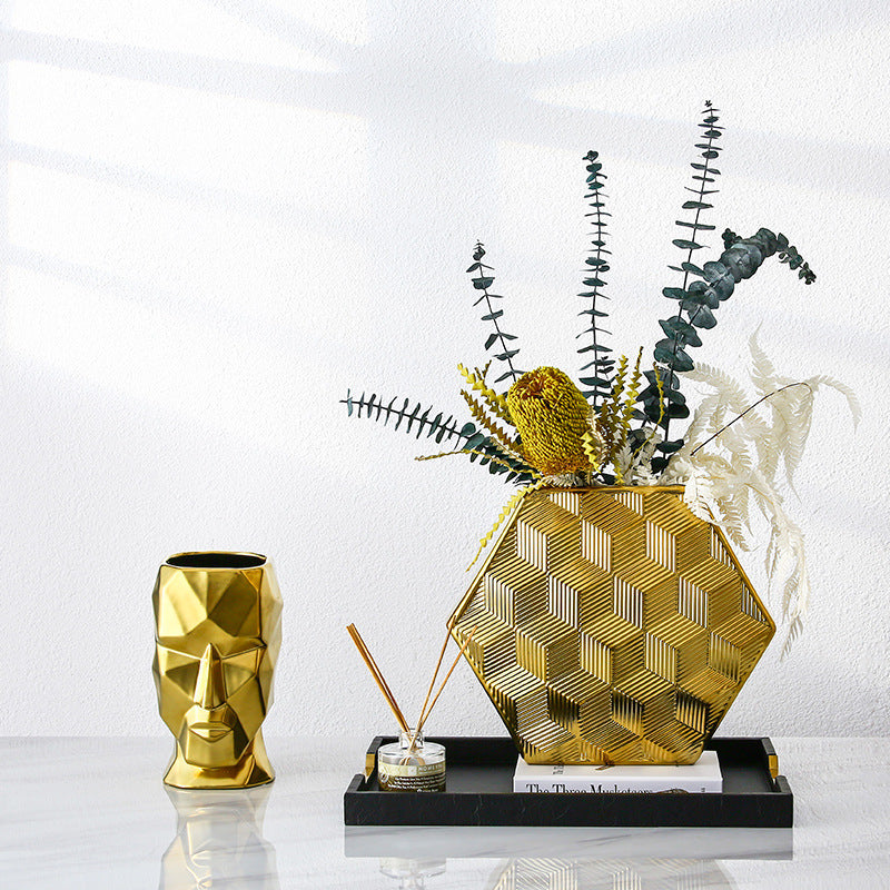 American Modern Golden Abstract Human Face Vase