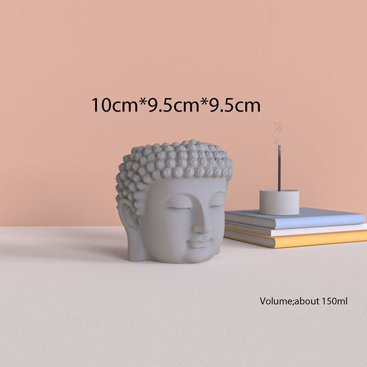Portrait Buddha Statue Cement Flower Pot Silicone Mold