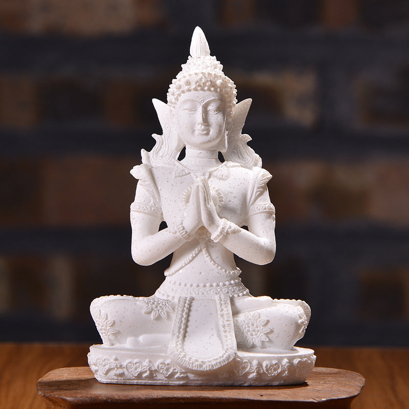Home Sandstone Small Sitting Buddha Resin Crafts Ornaments