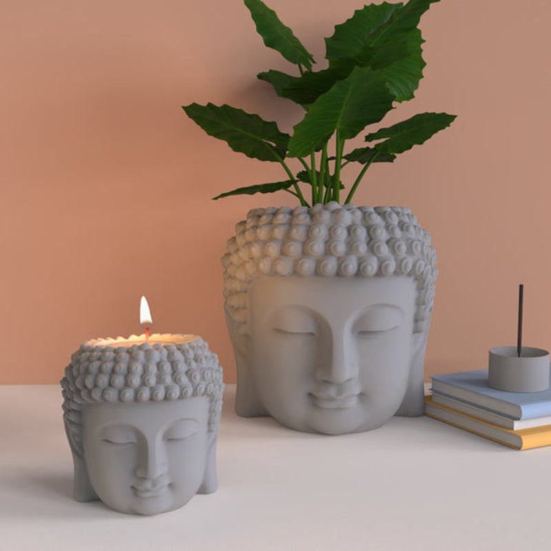Portrait Buddha Statue Cement Flower Pot Silicone Mold
