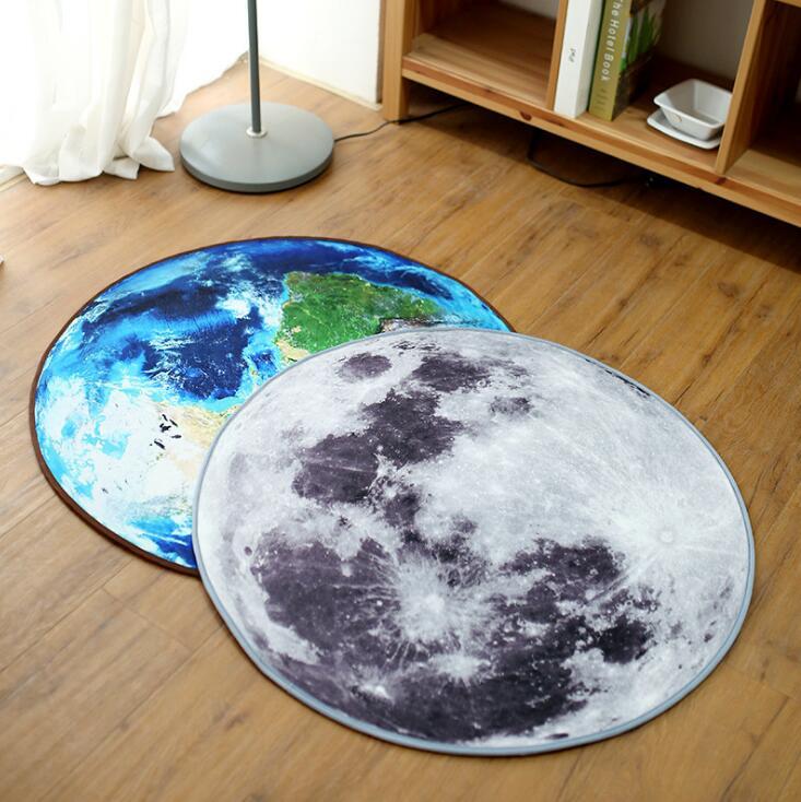 3D Moon And Earth Round Rug