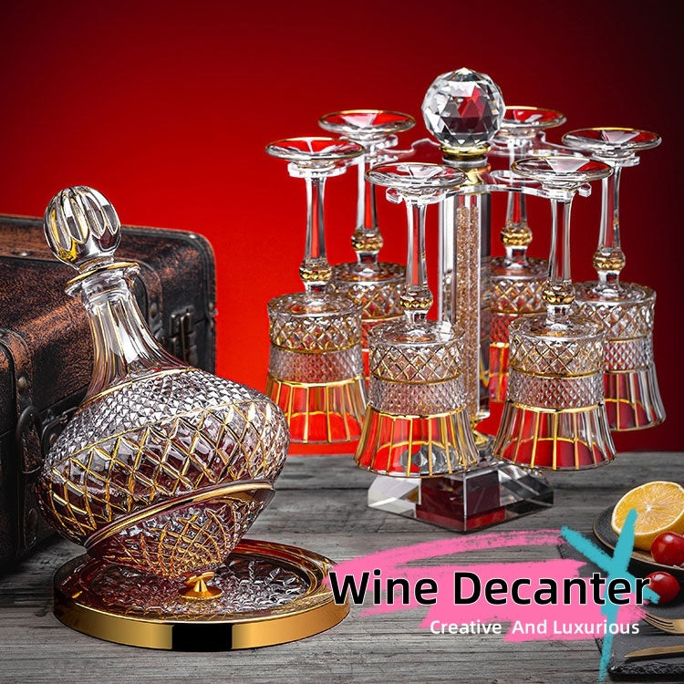 🎁 Good-looking Light Luxury Gold Crystal Household Rotating Gyro Wine Decanter Wine Aerator Mirror Jug Gift Bar Decoration (100% off)