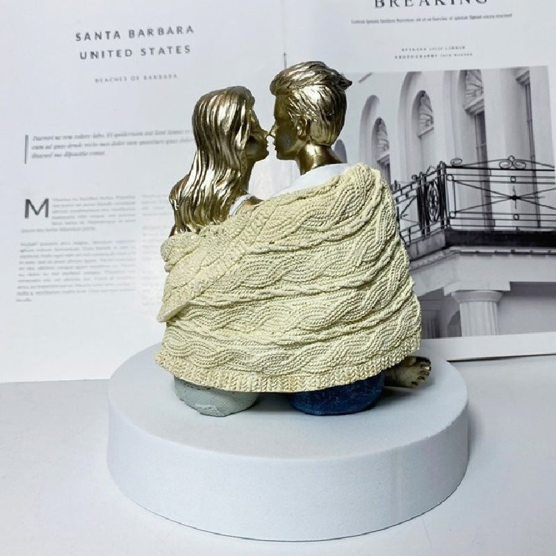 Couple Sitting And Staring At Resin Handicraft Decorative Ornaments