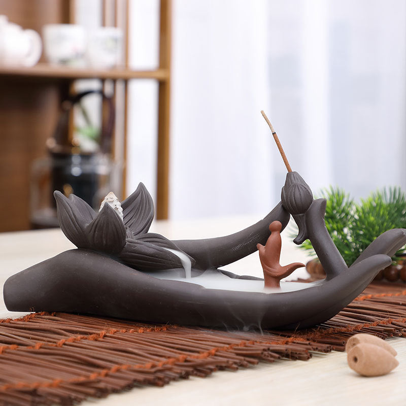 🎁 Ceramic Waterfall Incense Burner Buddha Hand Censer Holder Indoor Smoke Backflow Incense Fountain Buddhist Altar Table Decor (100% off)