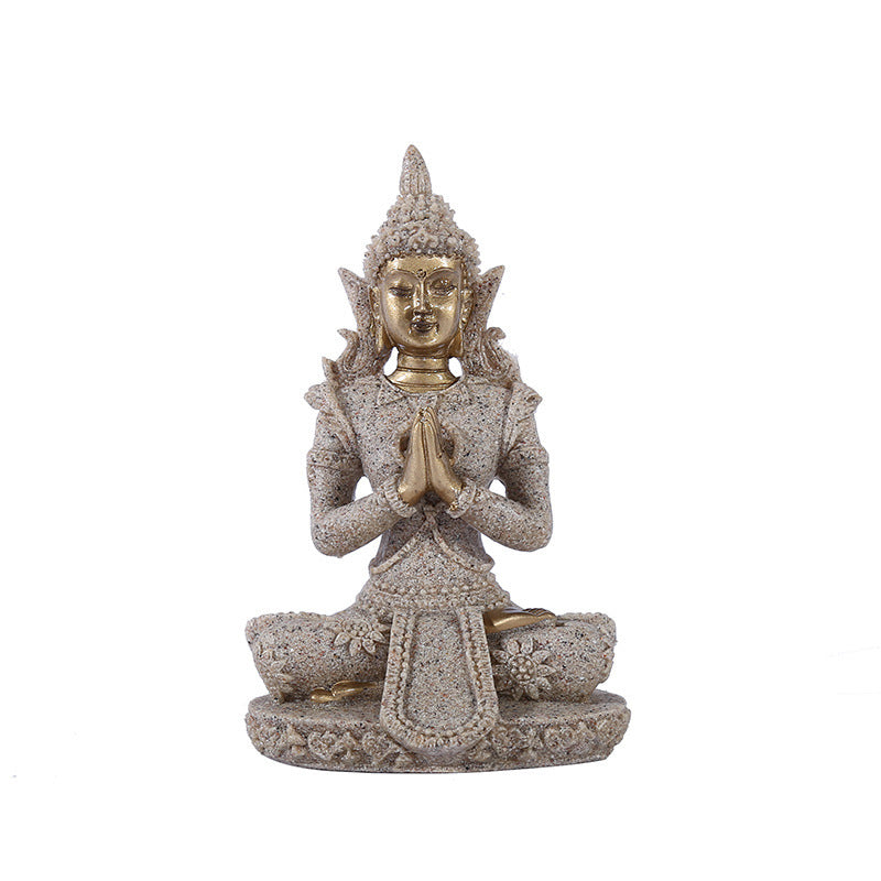 Home Sandstone Small Sitting Buddha Resin Crafts Ornaments