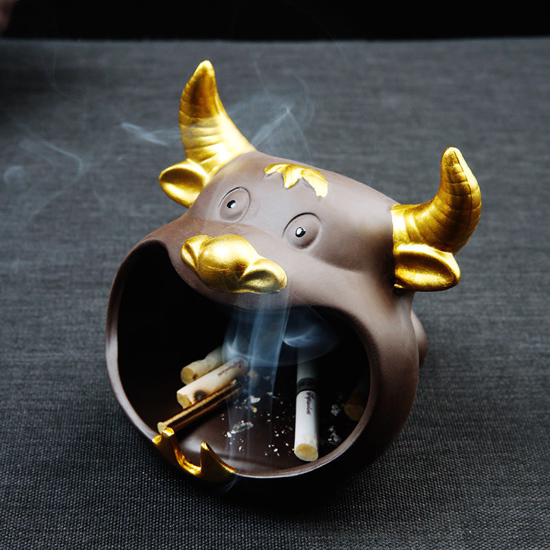 Ceramic Ashtray With Purple Sand And Gold Ashtray