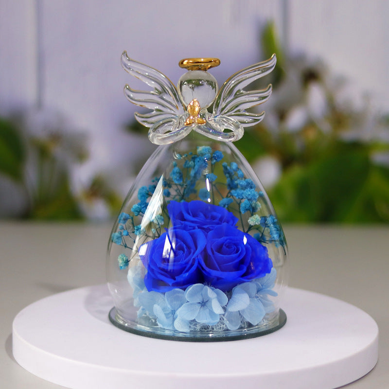 Eternal Flower Gift Box Angel Glass Cover Dried Rose Gift Box For Christmas New Year Valentine's Day Home Decor-V Home Decor
