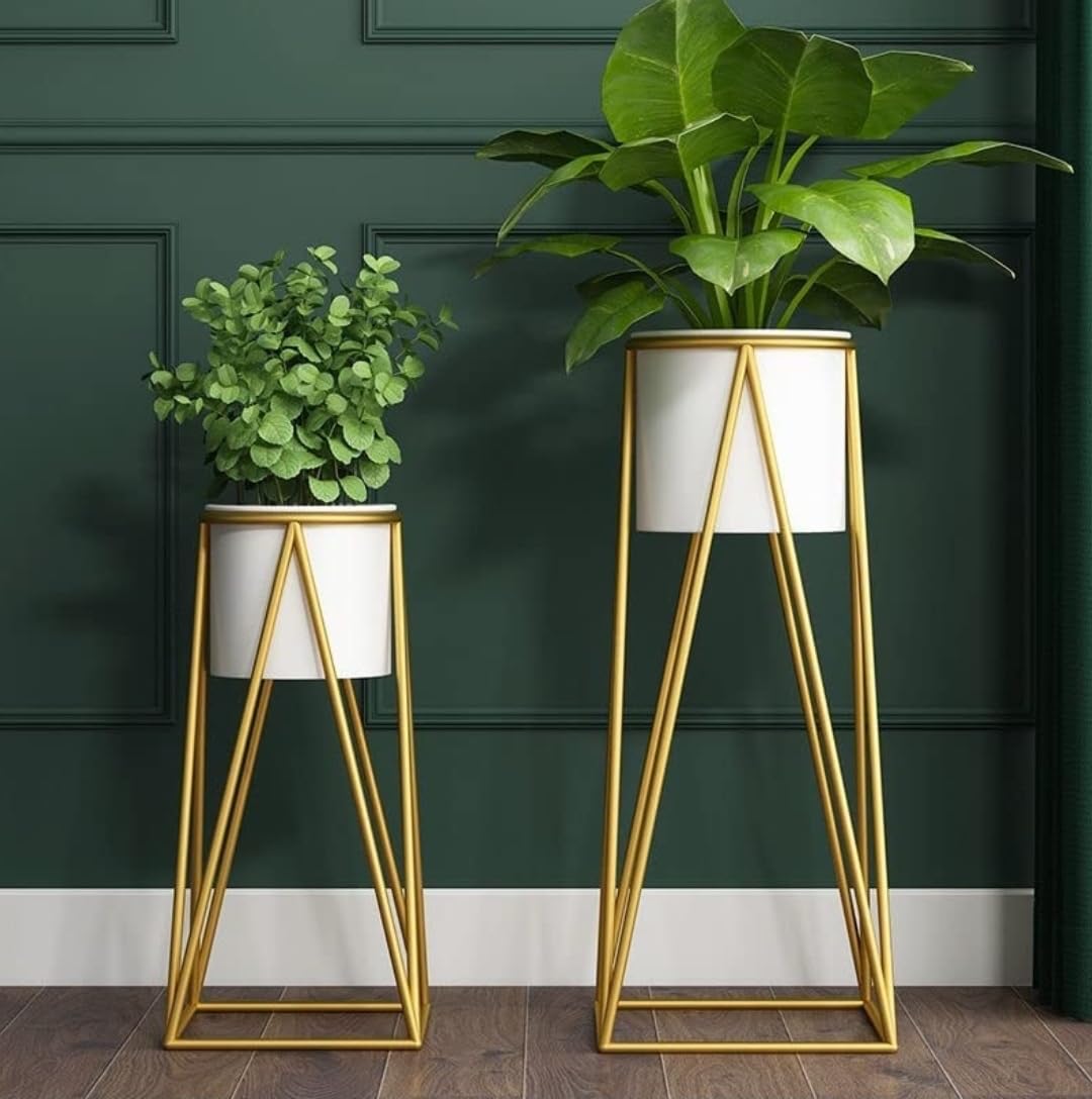 Golden White Planter 9*9*20-V Home Decor