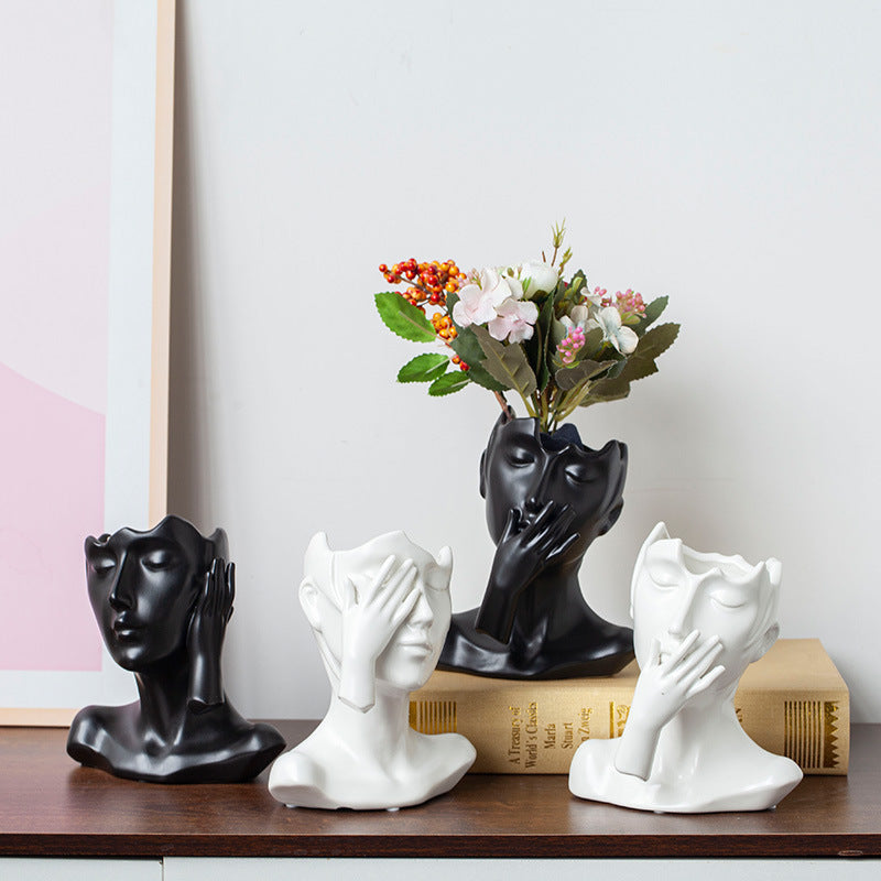 Nordic Ceramic Human Head Abstract Bust Vase