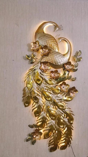 Golden Color Peacock  Led Wall Decor 28*2*64