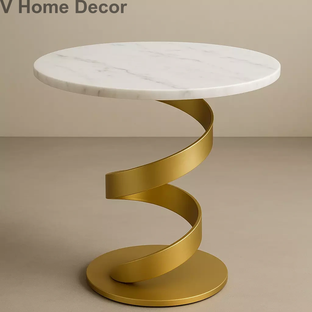 Kundalini Pedestal Coffee Table – Spiral Elegance in Metal & Marble