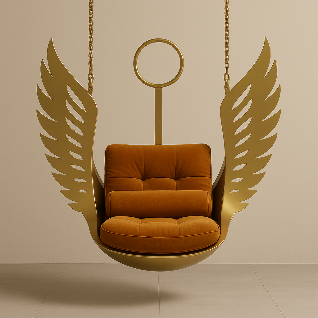 Garuda Wing Throne Hanging Swing – 54-Inch Stainless Steel Divine Jhula with Cushions for Balcony or Meditation Spaces (54x28x54")