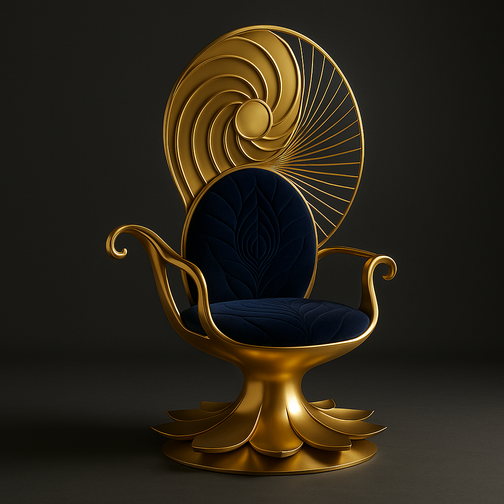 Vishwaroopa Veena Throne – Krishna-Inspired Celestial Seat in Satin Golden Color Metal & Indigo