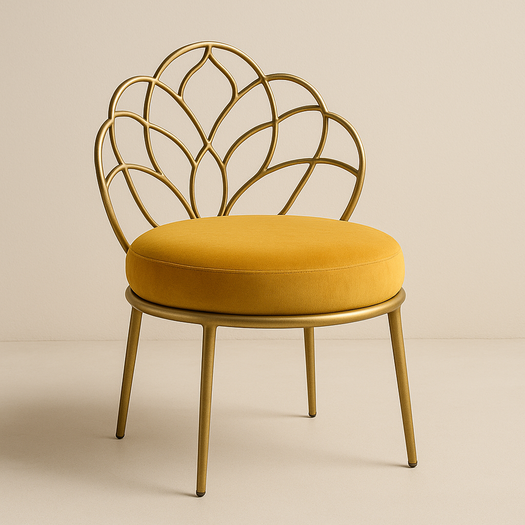 Mogra Luxe Puff Chair – Handcrafted Velvet Accent Seat with Gold Arc Back