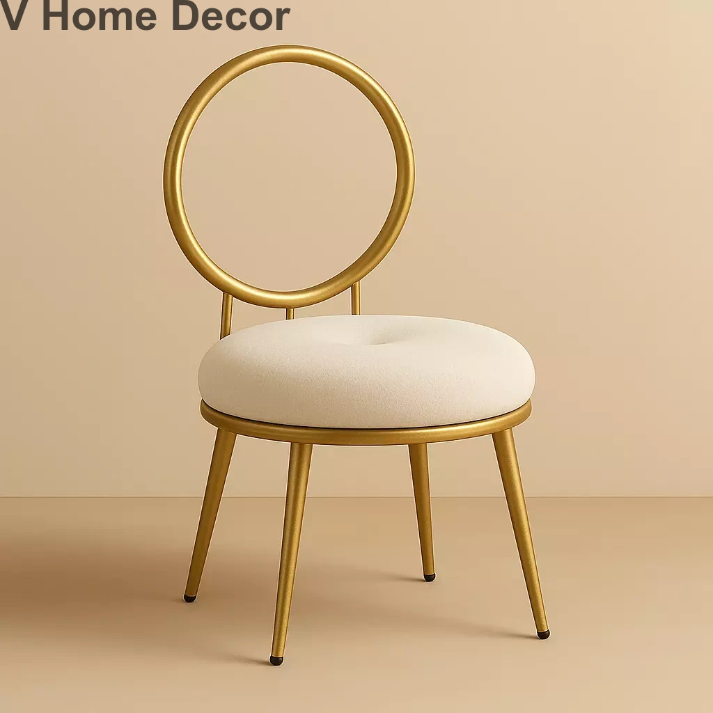 Crescent Loop Puff Chair – Gold Vanity Accent Seating with Tufted Velvet Cushion | Luxury Handmade Chair