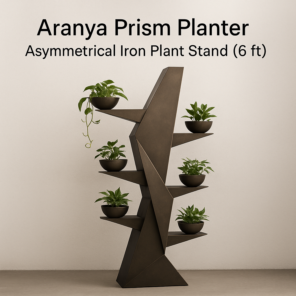 Aranya Prism Planter – Angular Asymmetrical Iron Sculpture (6 ft)