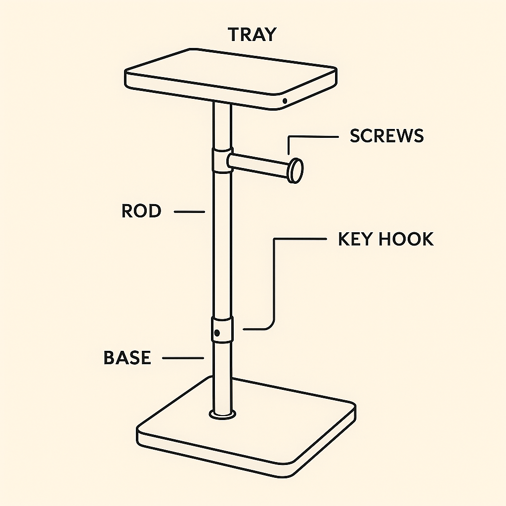 SideMate – Compact Iron Valet Table with Bag Hook & Tray for Entryway or Bedside (Easy Assembly)