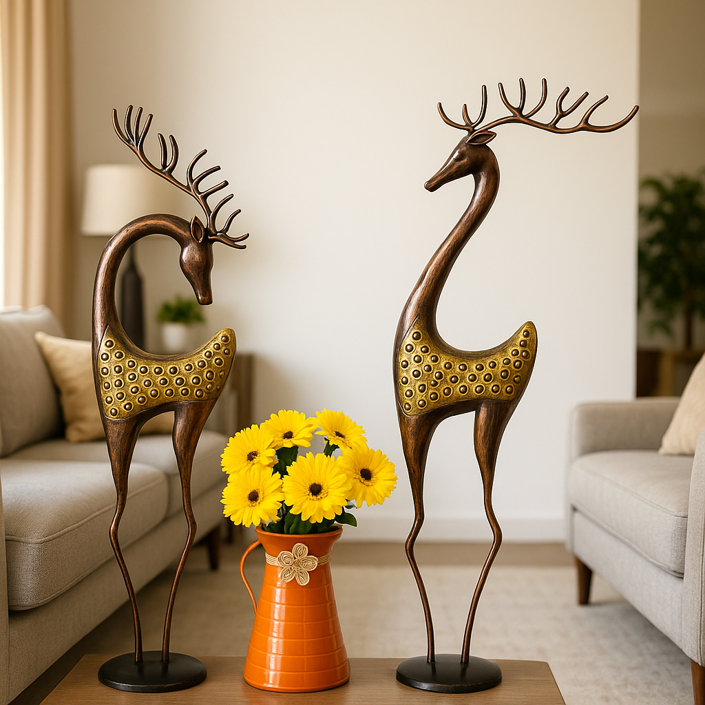Chital Set of 2 Metal Decorative Statues 30 Inch and 36 Inch Iron Powder Coated Rust Free