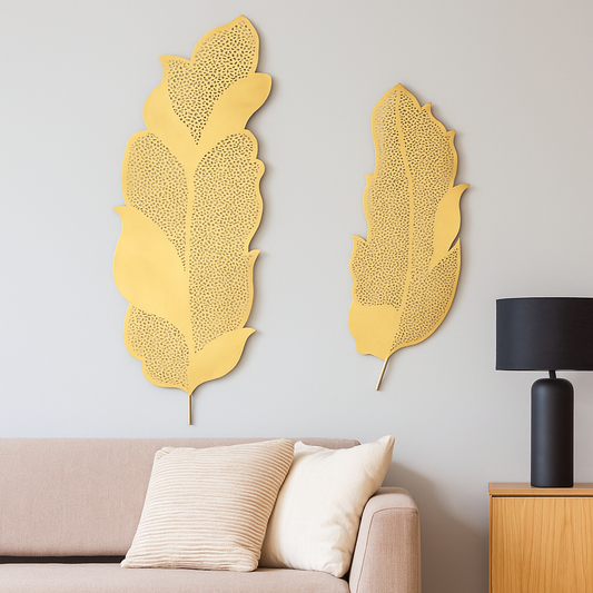 Metal Leaf Wall Decor Set of 2 Iron Rust Free 24 Inch and 28 Inch