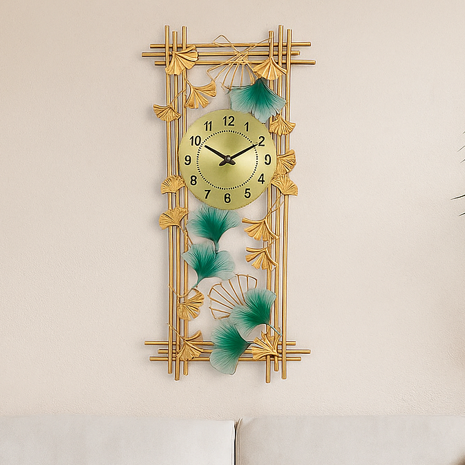 Vertical Ginkgo Metal Wall Clock 16 Inch by 36 Inch Rust free