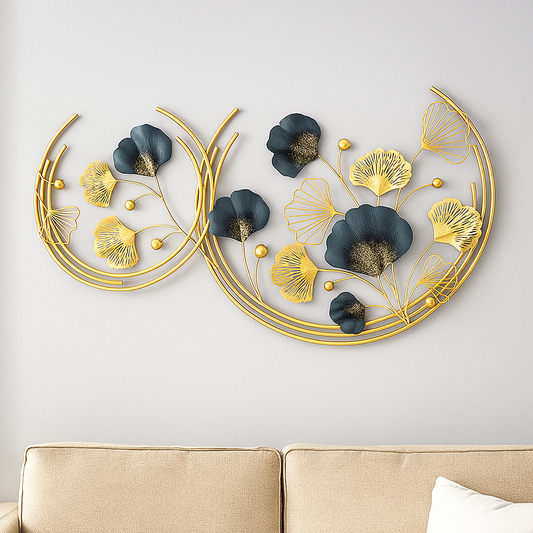 Double Moon Ginkgo Ring Wall Decor Iron Powder Coated 48 Inch Length 30 Inch Height