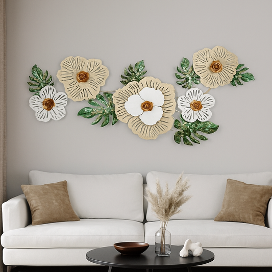 Metal Flower Wall Decor 50 Inch x 23 Inch Iron Powder Coated Rust Free