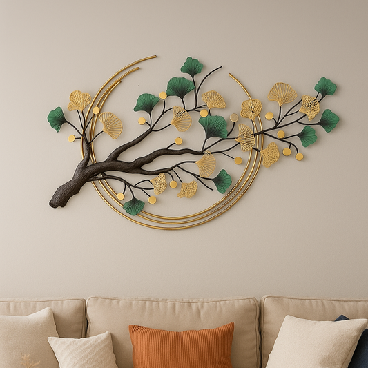 Ginkgo Triple Moon Tree Metal Wall Decor 48 Inch by 28 Inch Rust Free Iron