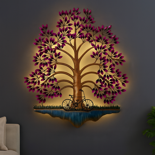 Metal Cycle With Tree Wall Decor And LED Lights 32 Inch x 2 Inch x 50 Inch