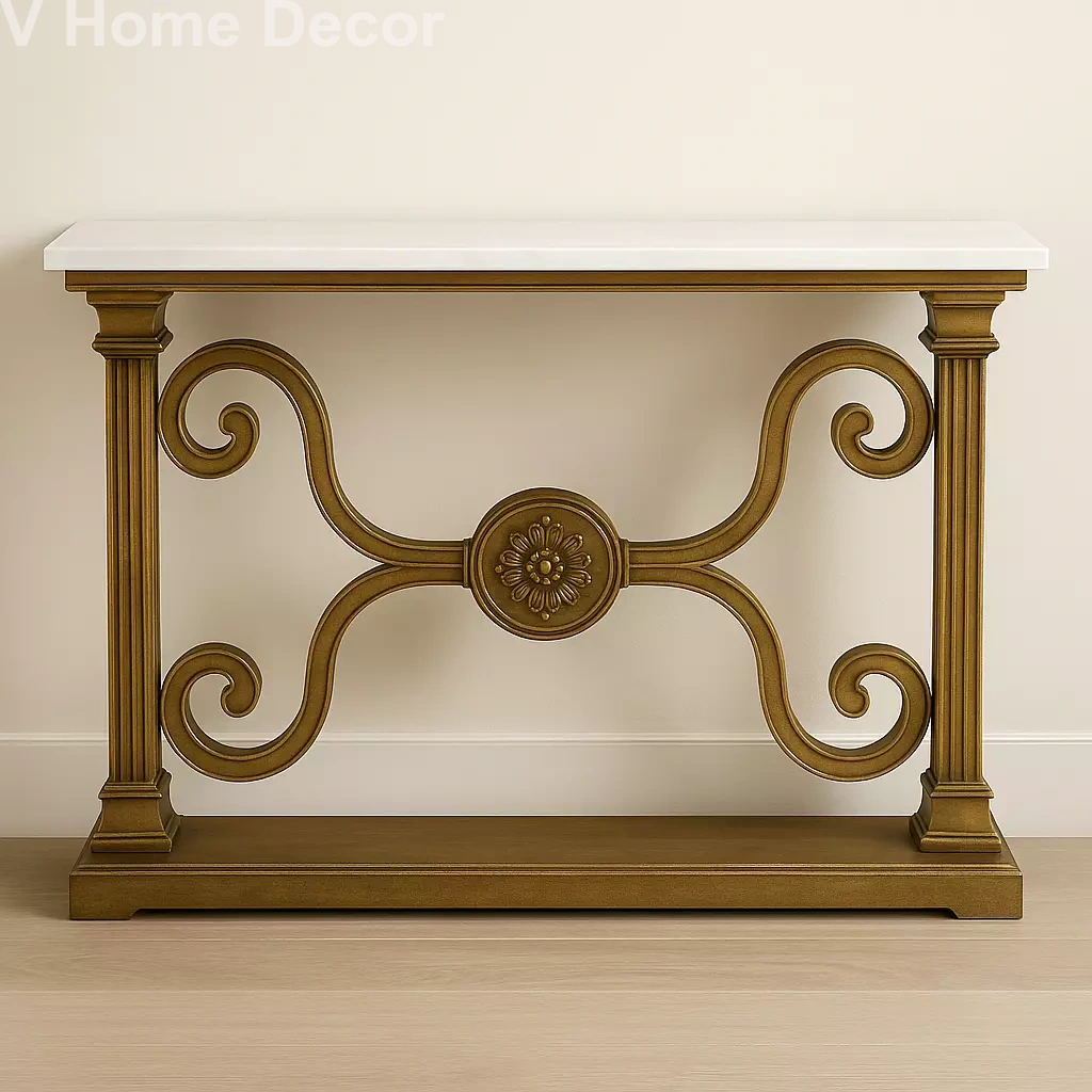 Handcrafted Gold Marble Console Table – Luxury Entryway Accent