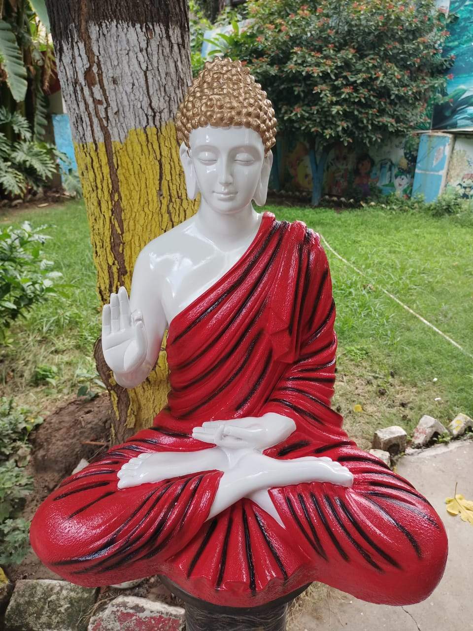 Red Polyresin Buddha Statue 24*36-V Home Decor