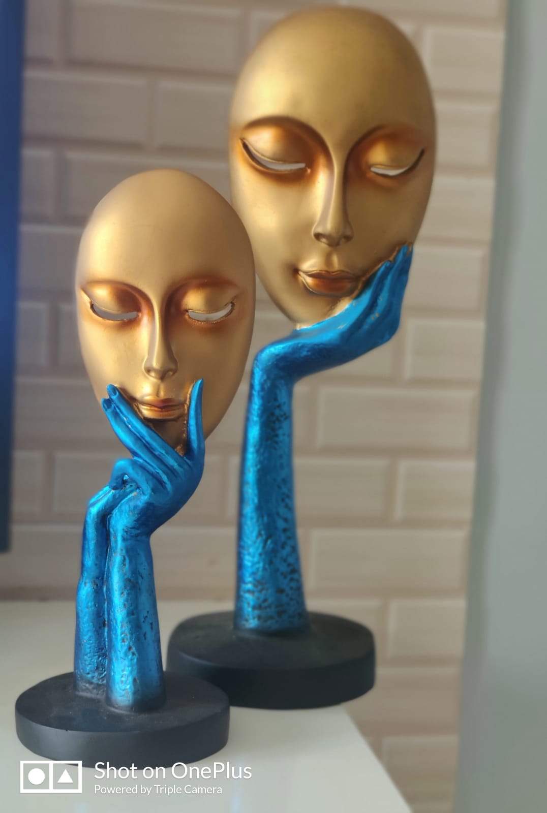 Golden Blue Polyresin Abstract Face
