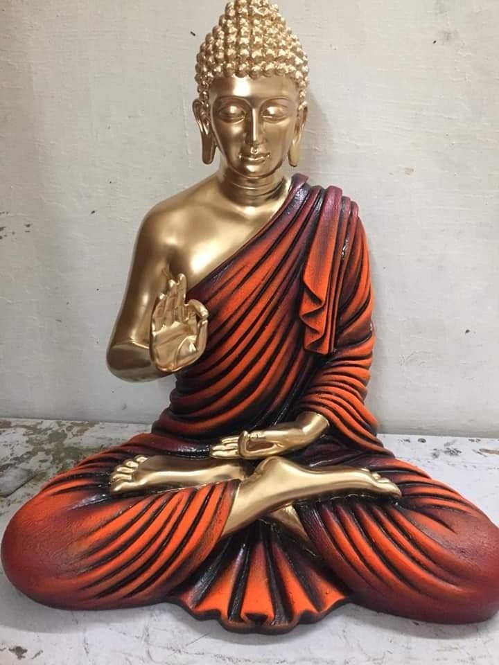 Golden Red Polyresin Fiber Buddha Statue 12*24-V Home Decor