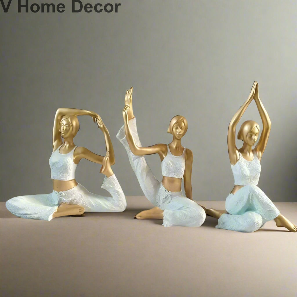 White Polyresin Yoga lady Set 8*5-V Home Decor